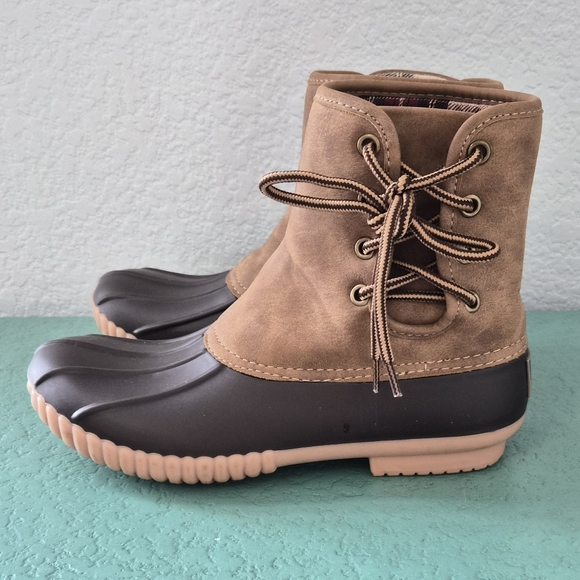 ​Marleylilly Tan and Brown Plaid Lined Duck Boots Size 6 - Picture 6 of 14